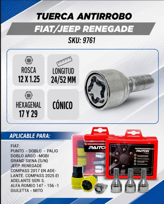 Imagen ilustrativa de TUERCAS ANTIRROBO FIAT/JEEP RENEGADE