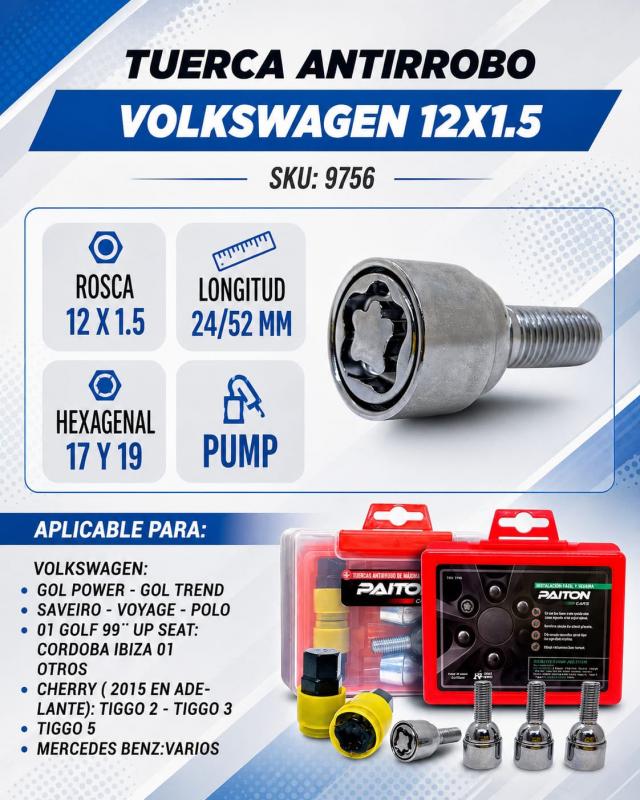 Imagen ilustrativa de TUERCAS ANTIRROBO VOLKSWAGEN 12x1.5