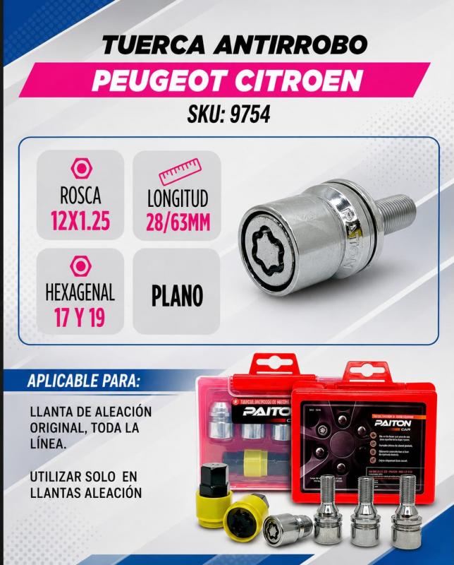 Imagen ilustrativa de TUERCAS ANTIRROBO PEUGEOT CITROEN